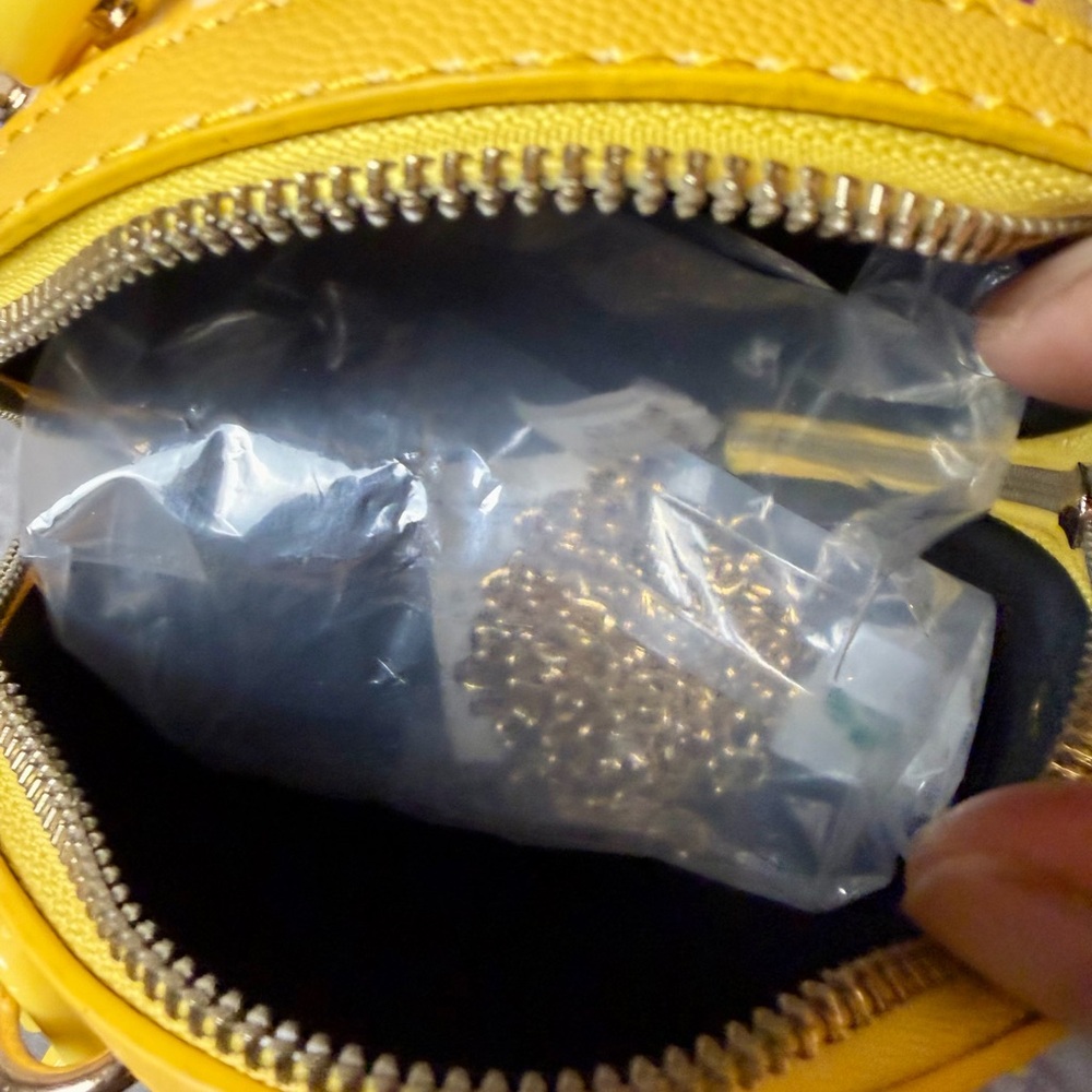 Brand New Yellow Graphic Round Bag with Chain - Picture 11 of 14